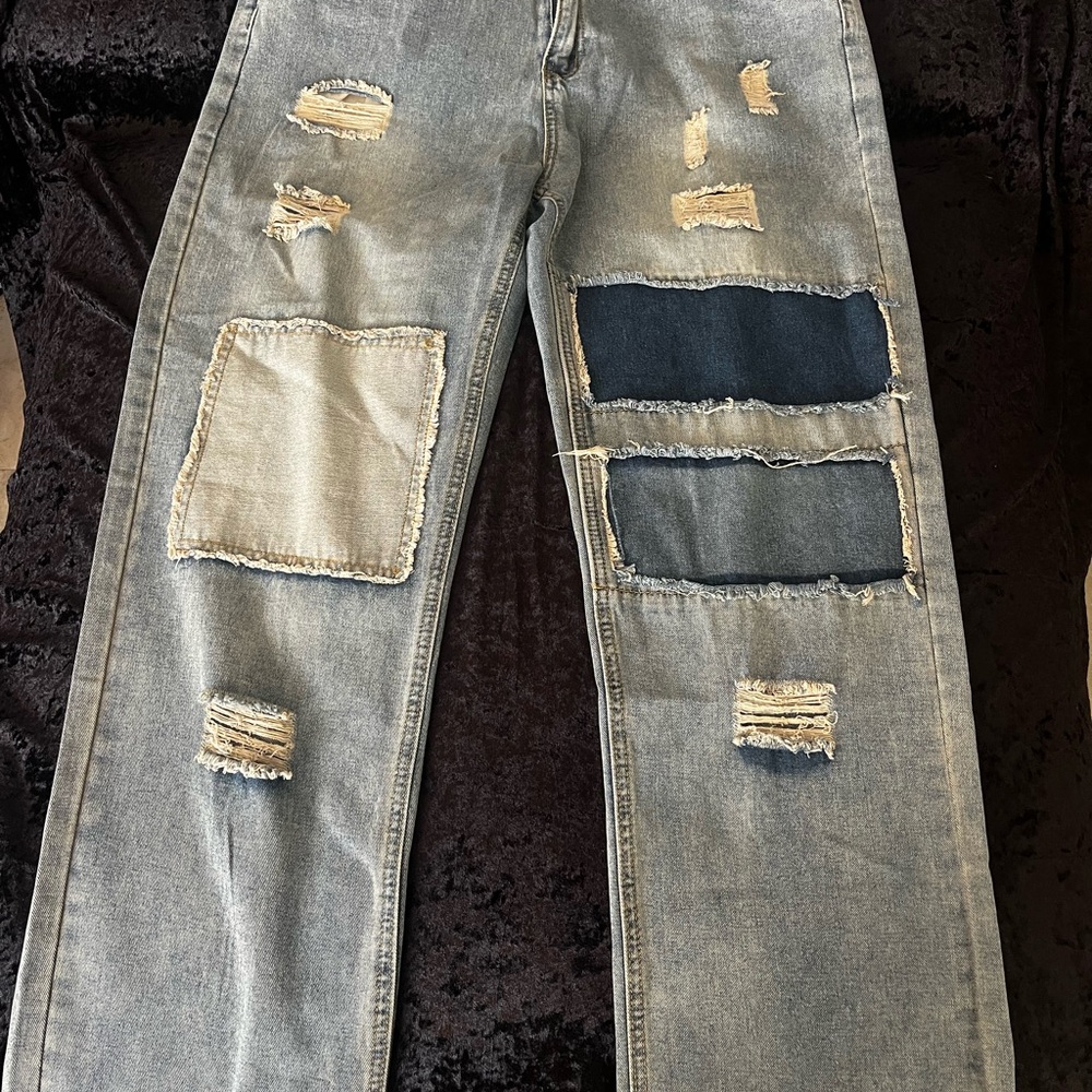 Stylish Patchwork Blue Jeans For Men - image 2